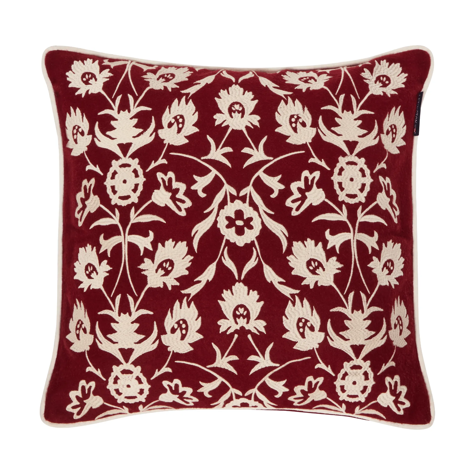 Flower Embroidered Wool Mix Kissenbezug 50 x 50cm, Rot-Hellbeige Lexington