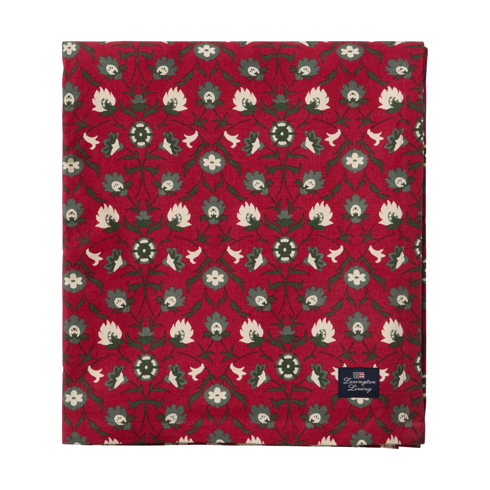 Flower Print Bio-Baumwolle Tischdecke, Rot-Beige-Grün, 150x250 cm Lexington
