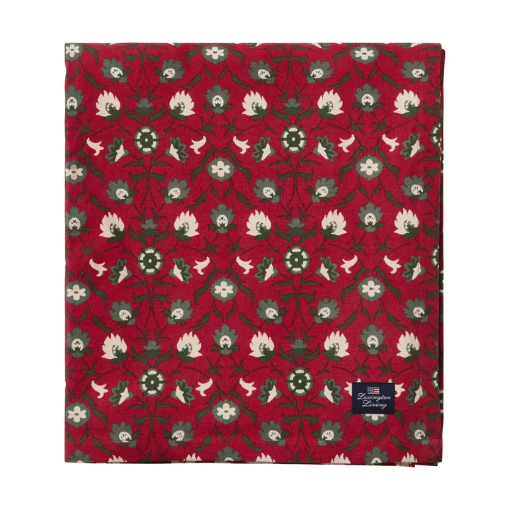 Flower Print Bio-Baumwolle Tischdecke - Rot-Beige-Grün, 150x250 cm - Lexington