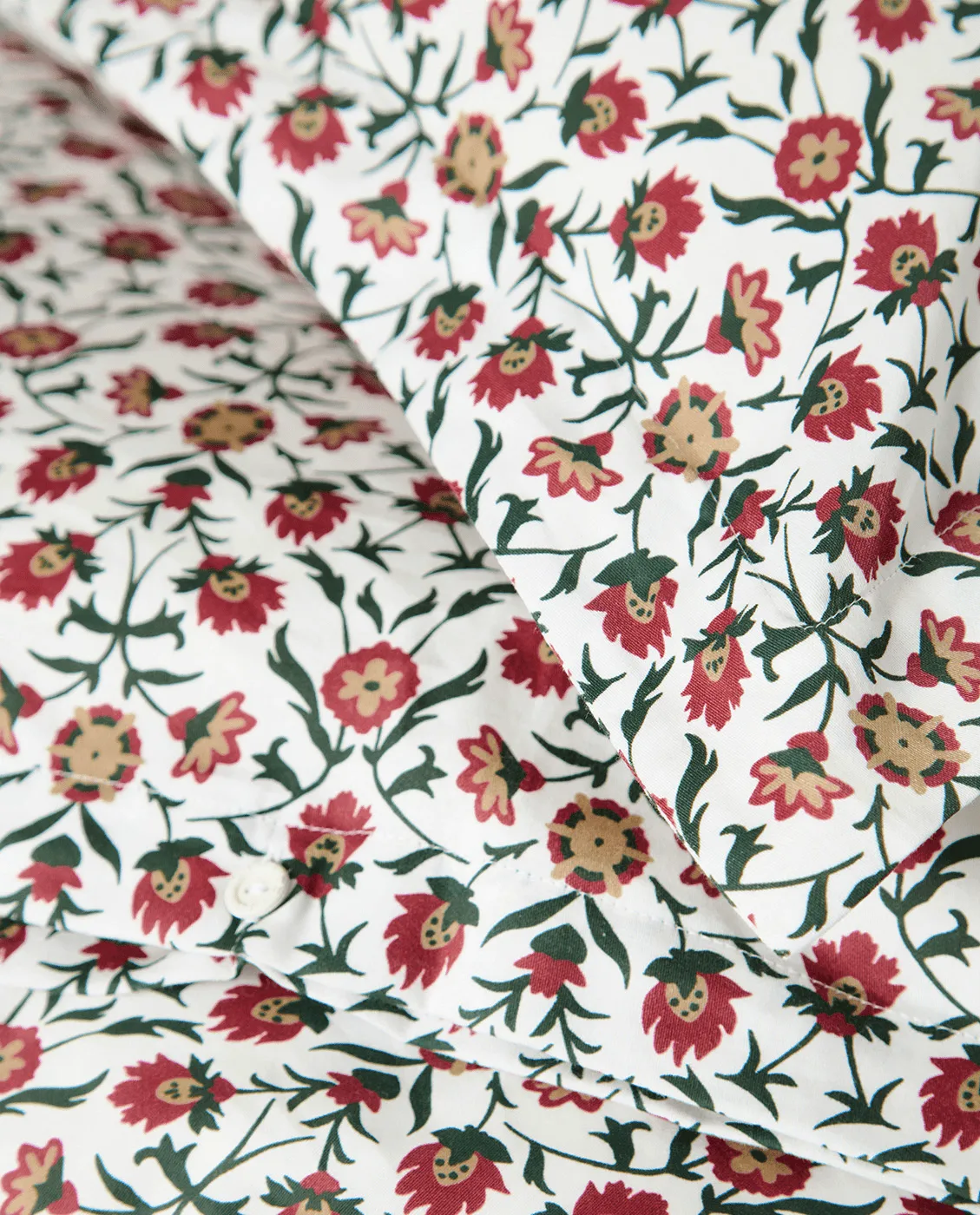 Flower Printed Cotton Satin Bettwäsche-Set, Weiß-Rot-Grün-Beige, 2 St 50x60 cm/1 St 220x220 cm Lexington