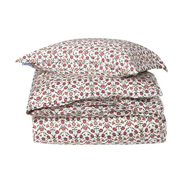 Flower Printed Cotton Satin Bettwäsche-Set - Weiß-Rot-Grün-Beige, 50x60 cm/150x210 cm - Lexington