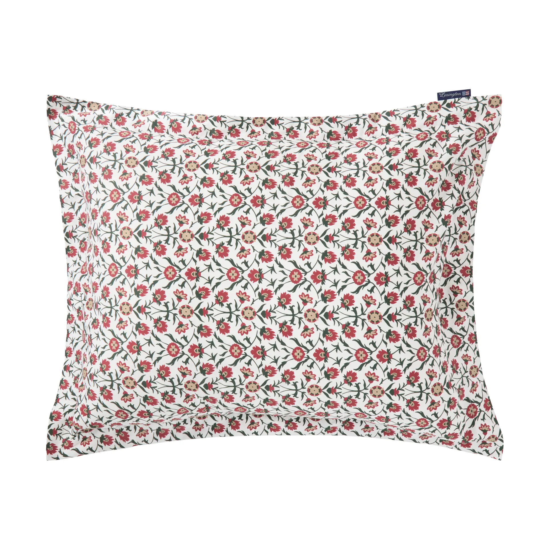 Flower Printed Cotton Satin Kissenbezug 50x60 cm, Weiß-Rot-Grün-Beige Lexington