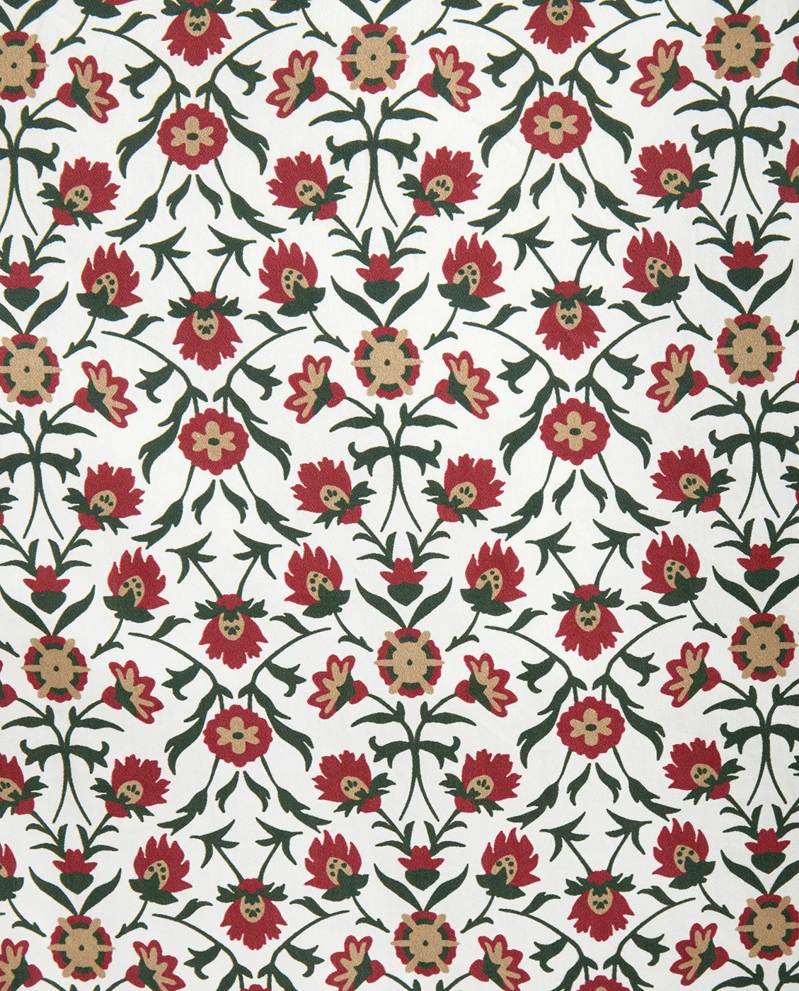Flower Printed Cotton Satin Kissenbezug 50x60 cm, Weiß-Rot-Grün-Beige Lexington