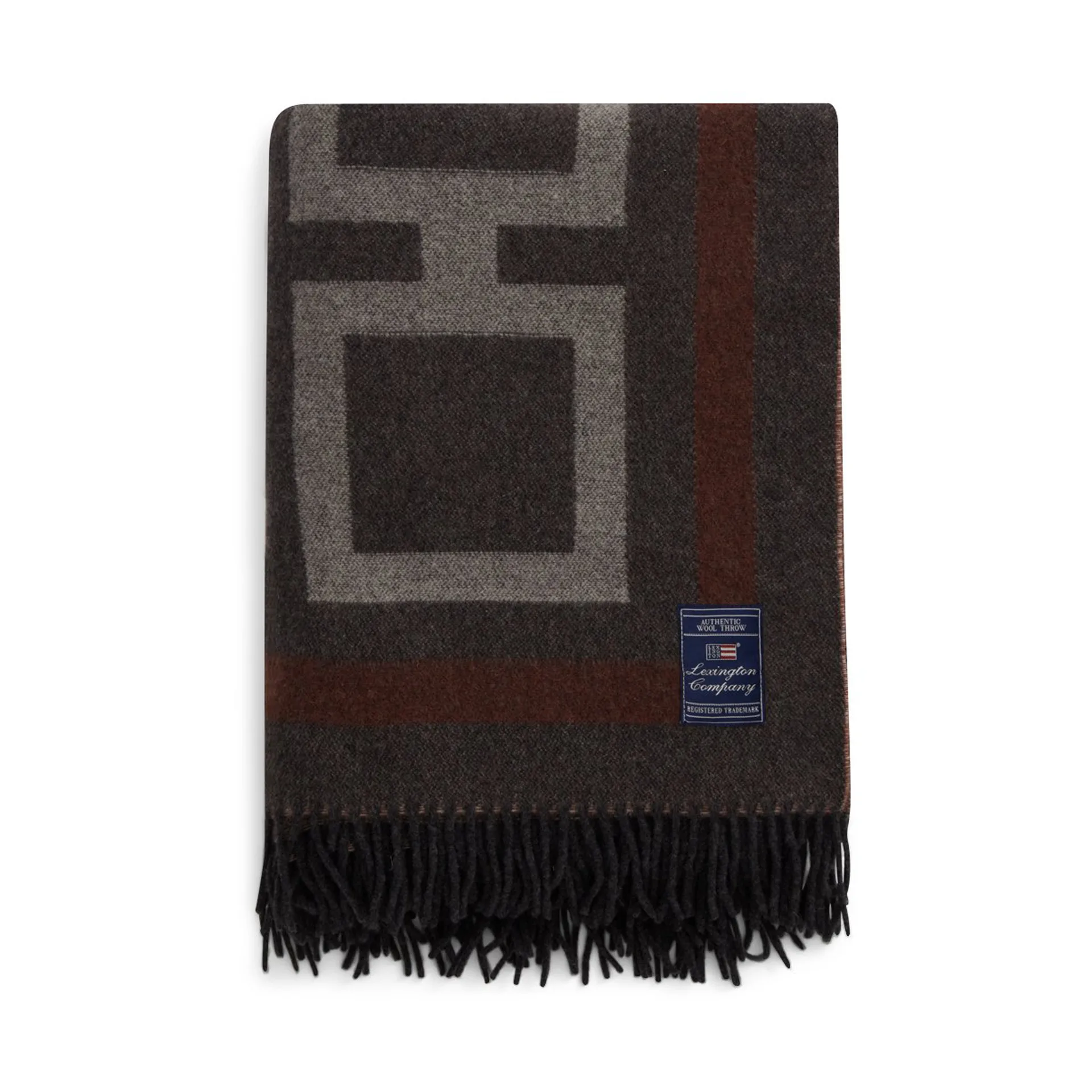 Graphic Recycled Wool Wolldecke 130x170cm, Dark gray-white-brown Lexington