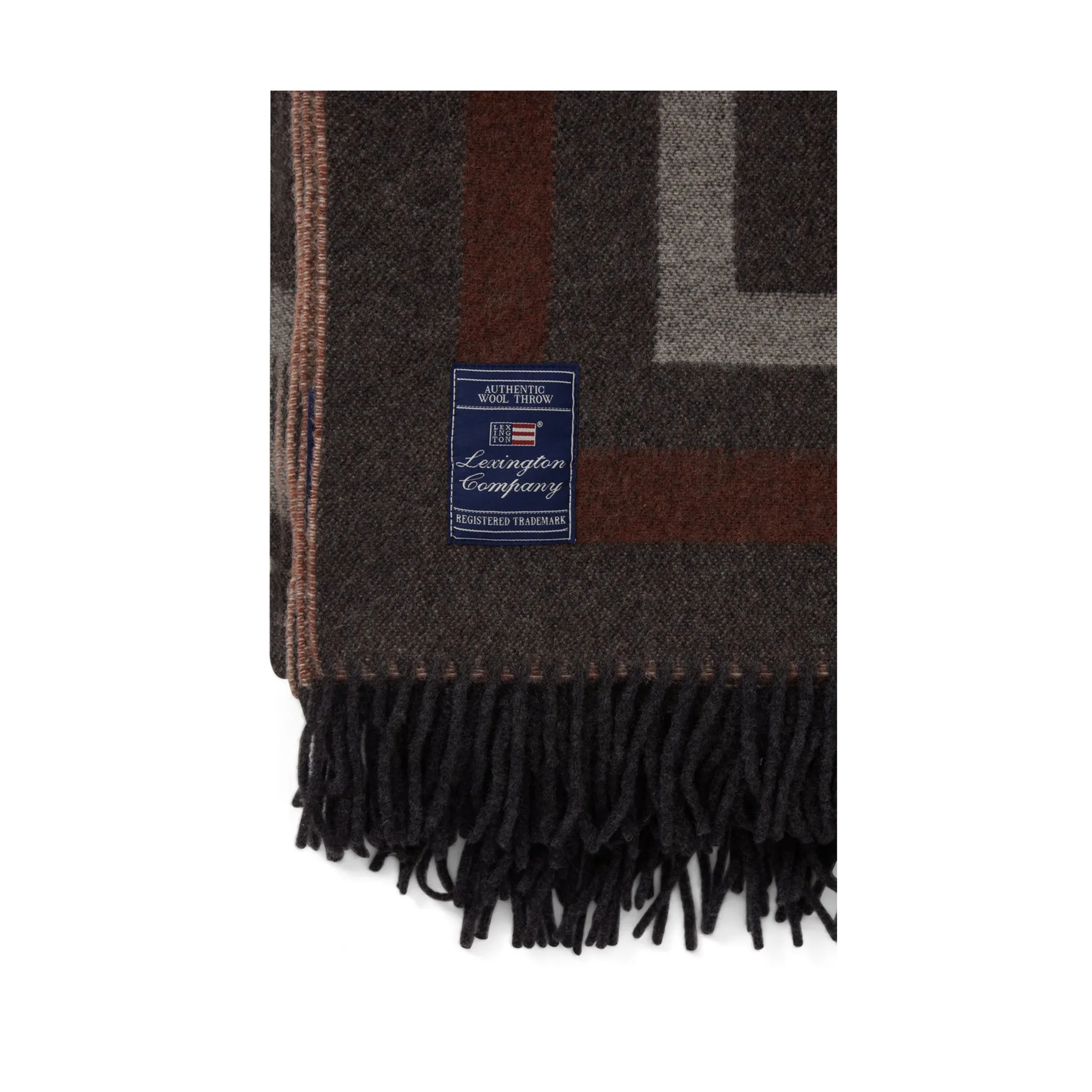Graphic Recycled Wool Wolldecke 130x170cm, Dark gray-white-brown Lexington