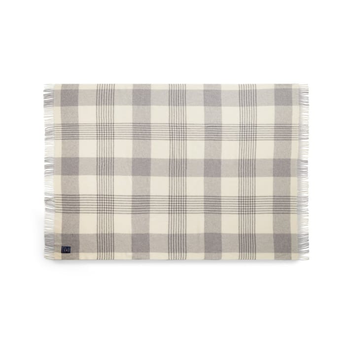Gray Checked Recycled Wool Wolldecke 130 x 170cm, Gray-white Lexington