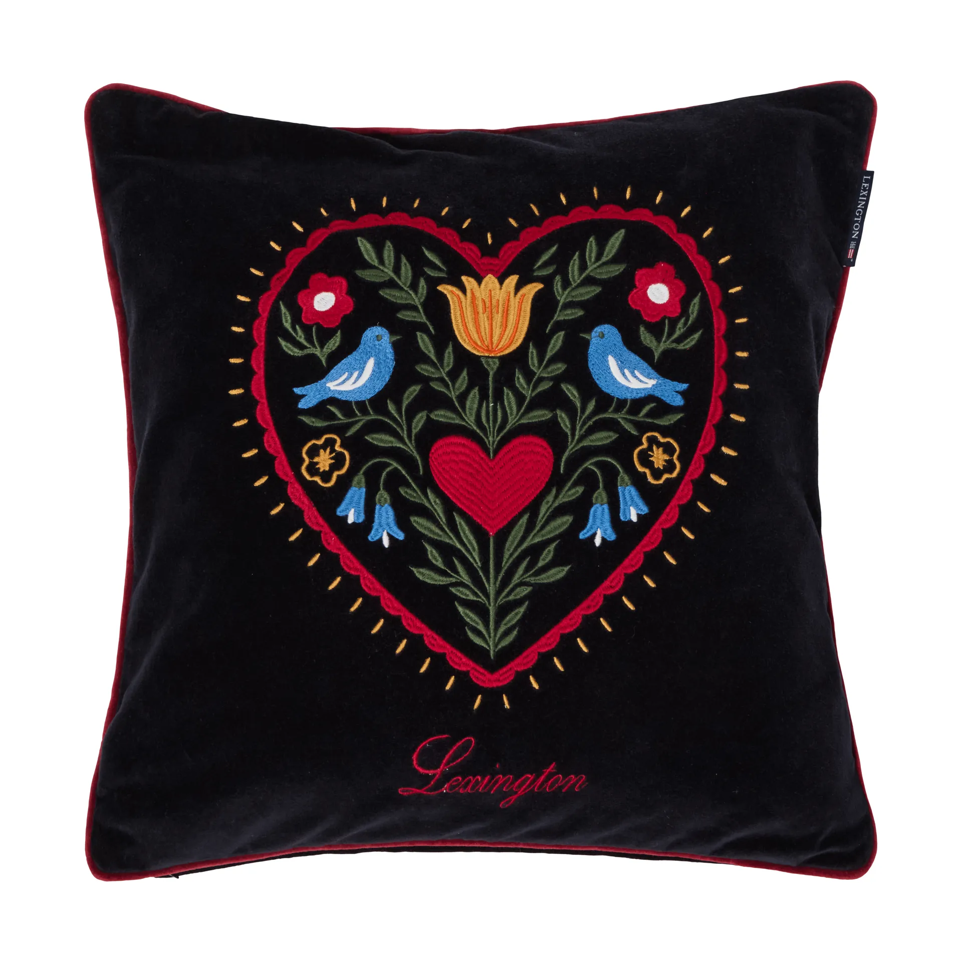 Heart Kissenbezug aus Bio-Baumwollsamt, Schwarz-Multi, 50x50 cm Lexington