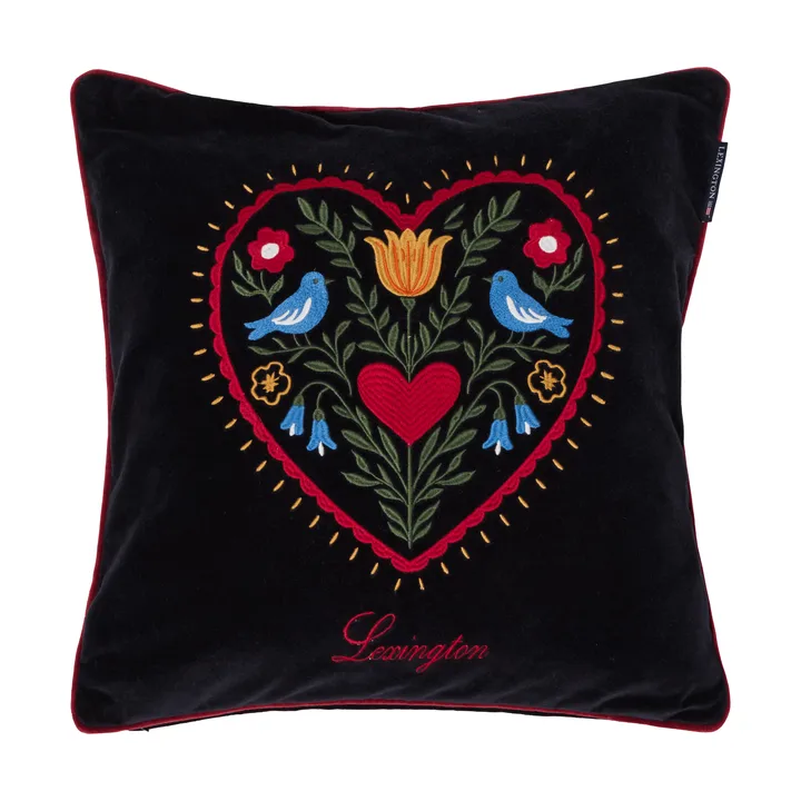 Heart Kissenbezug aus Bio-Baumwollsamt - Schwarz-Multi, 50x50 cm - Lexington