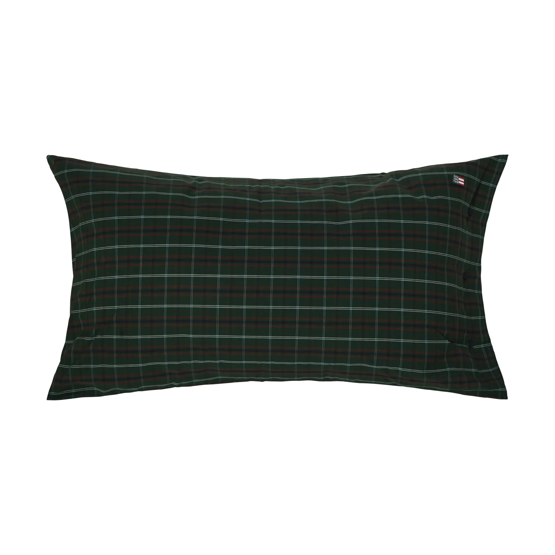 Kariertes Baumwoll-Perkal-Kissenbezug, Grün-Navy, 50x90 cm Lexington