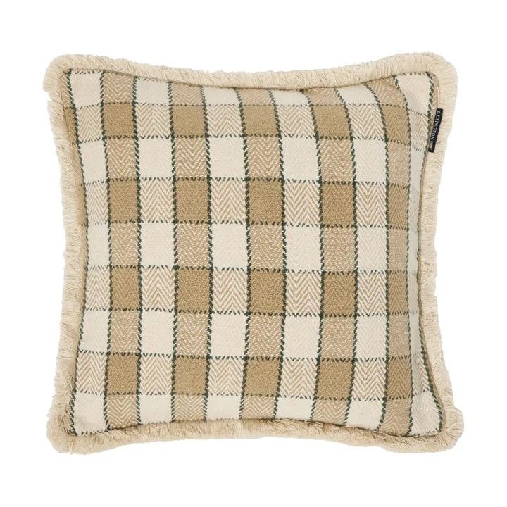 Kariertes Kissenbezug aus Bio-Baumwolle mit Fransen - Beige-Hellbeige-Grün - Lexington