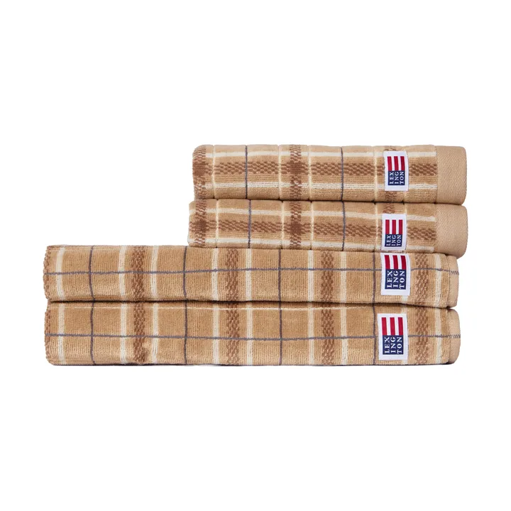 Lexington karierte Handtücher, 4-teilig - Beige-Grau, 2 Stück 50x70 cm, 2 Stück 70x30 cm - Lexington