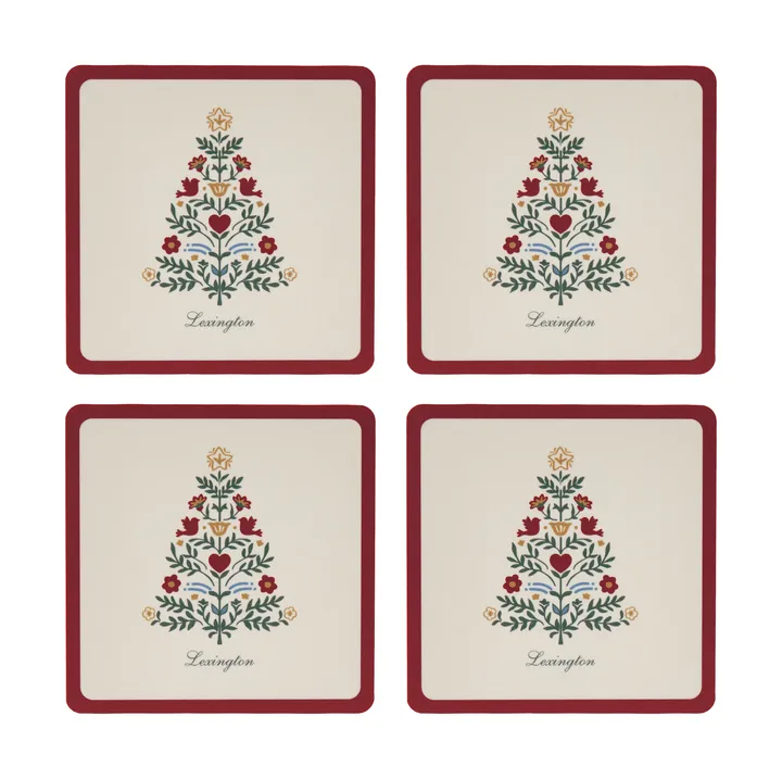 Lexington laminierte Glasuntersetzer - Rot-hellbeige, 9x9 cm, 4er-Pack - Lexington
