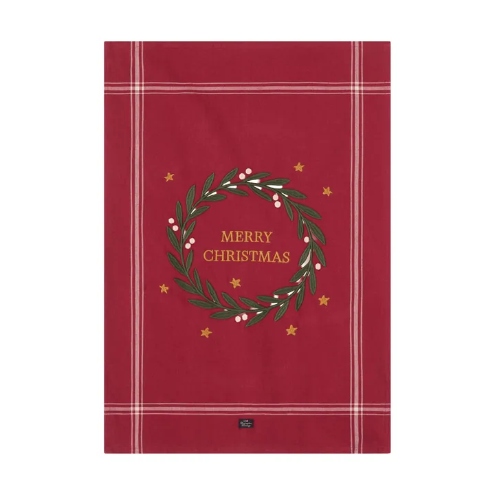 Merry Christmas Org Cotton Geschirrtuch 50 x 70cm - Rot-Hellbeige - Lexington