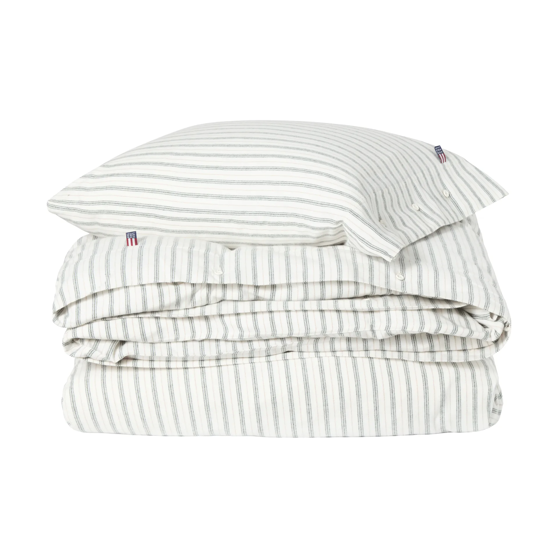 Stripe Baumwollflanell Bettwäsche-Set, Weiß-Grün-Beige, 2 Stk. 50x60 cm/1 Stk. 220x220 cm Lexington