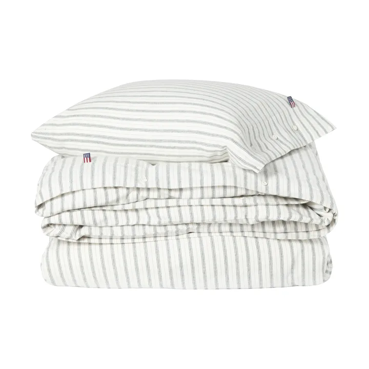 Stripe Baumwollflanell Bettwäsche-Set - Weiß-Grün-Beige, 2 Stk. 50x60 cm/1 Stk. 220x220 cm - Lexington