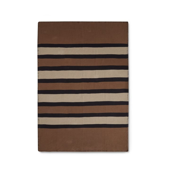 Striped Knitted Cotton Wolldecke 130x170cm, Brown-beige-dark gray Lexington