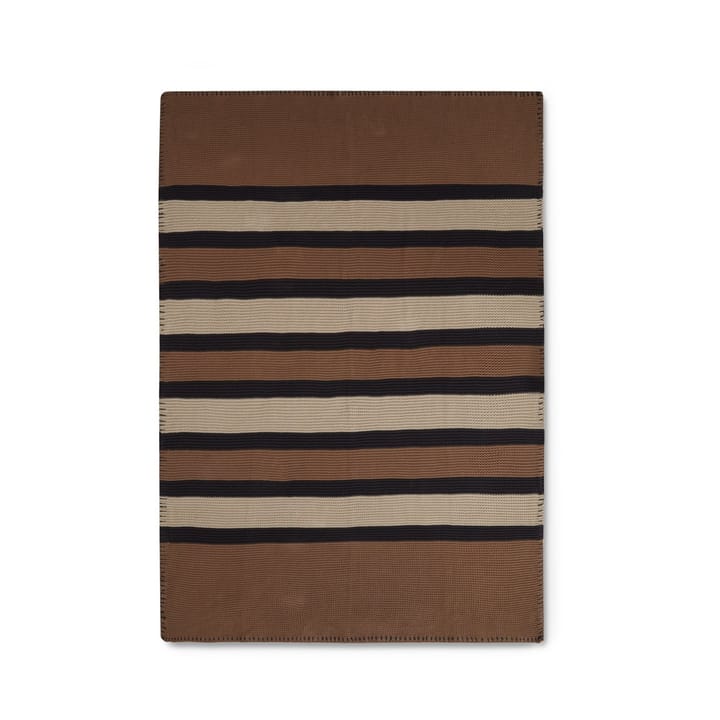 Striped Knitted Cotton Wolldecke 130x170cm - Brown-beige-dark gray - Lexington