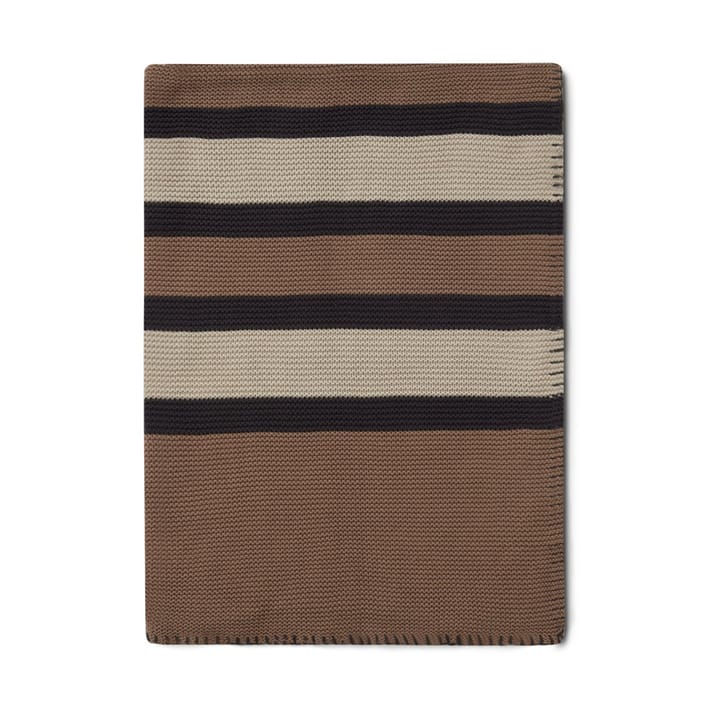 Striped Knitted Cotton Wolldecke 130x170cm, Brown-beige-dark gray Lexington