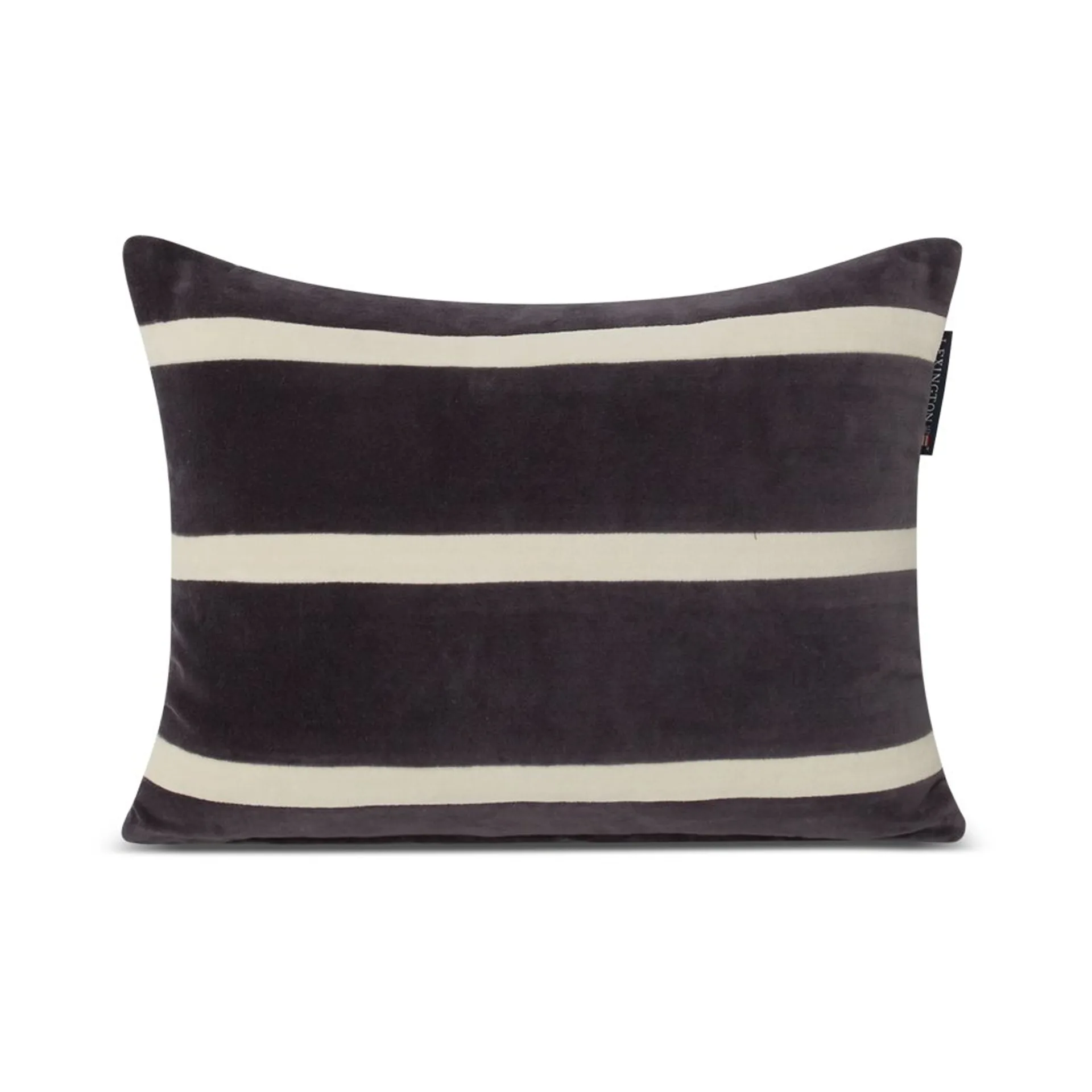 Striped Organic Cotton Velvet Kissen 30x40cm, Dark gray-light beige Lexington