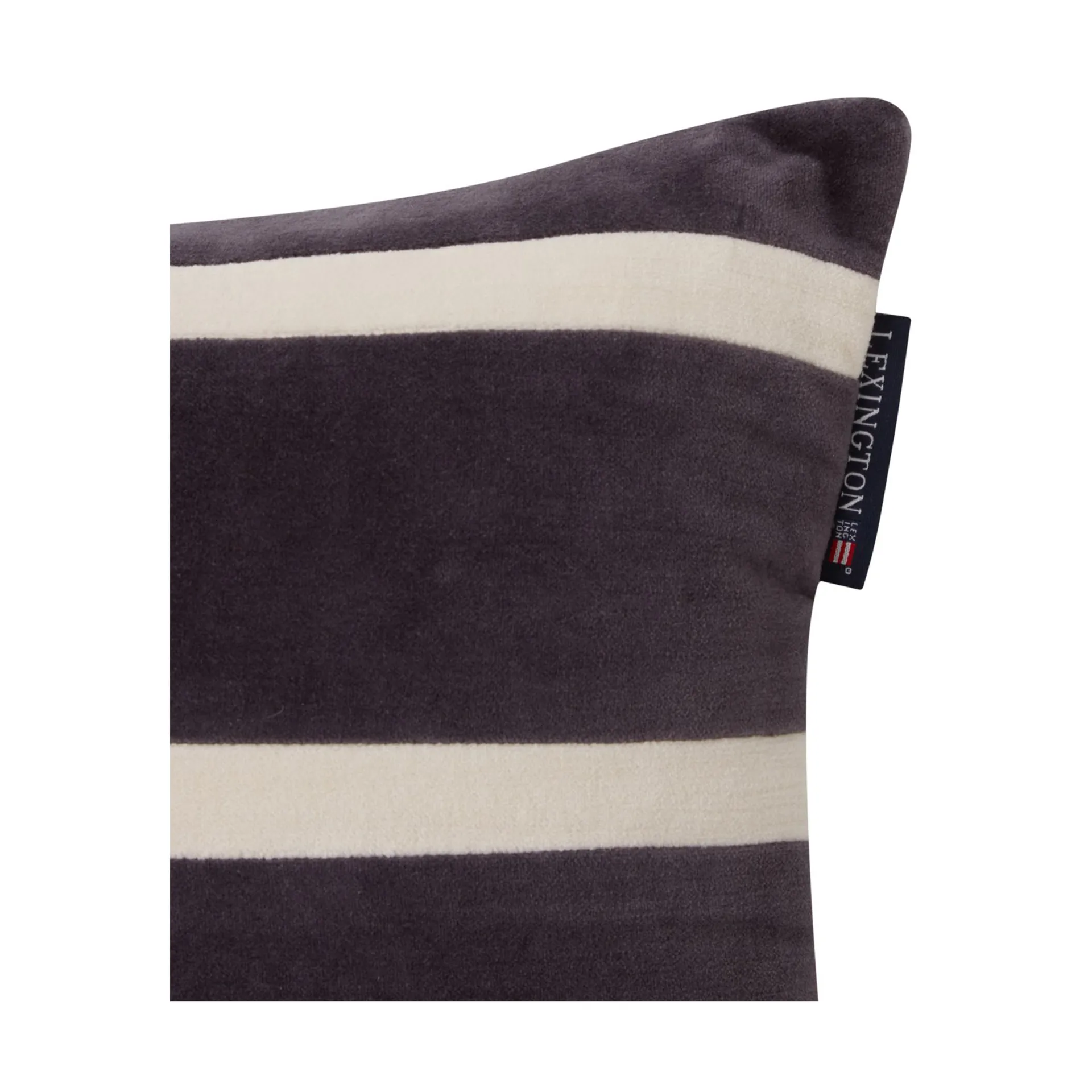 Striped Organic Cotton Velvet Kissen 30x40cm, Dark gray-light beige Lexington
