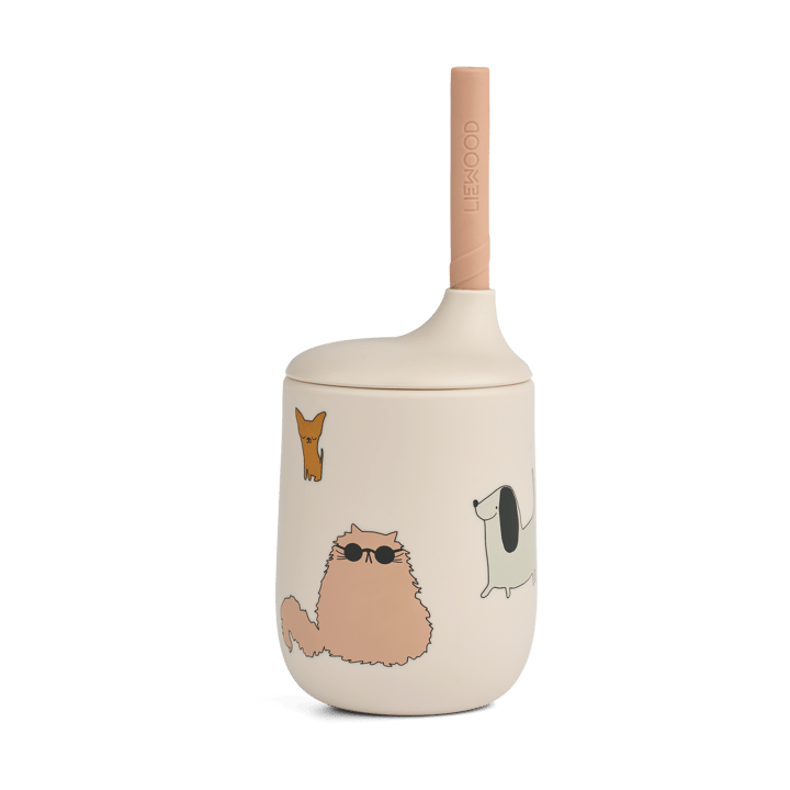 Ellis printed Sippy Cup Trinklernbecher mit Strohhalm 23 cl - Cats and Dogs-Sandy - Liewood