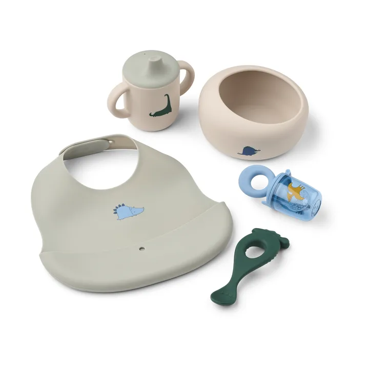 Mileah baby mealtime Set - Dino Roar/Dove blue - Liewood