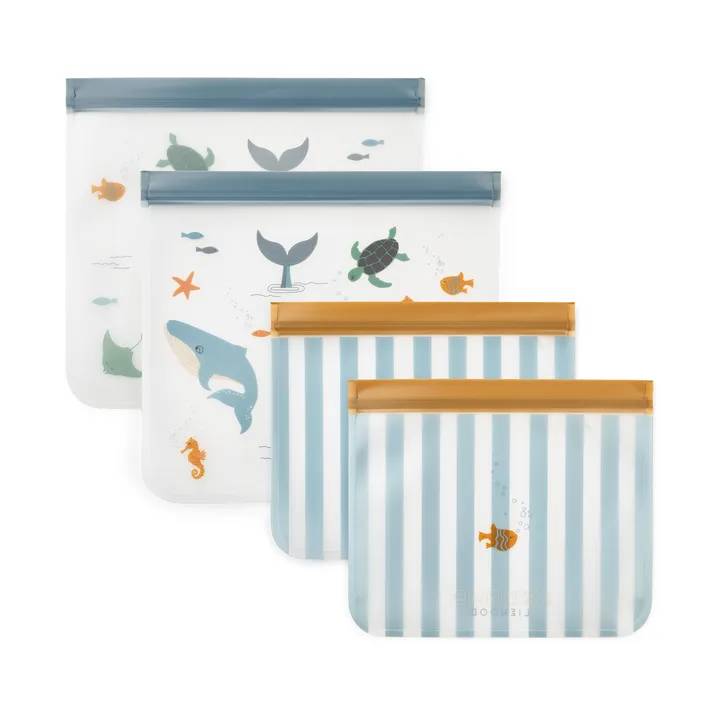 Rebus wiederverwendbare Tasche 4‑teilig - Sea creature-sandy - Liewood