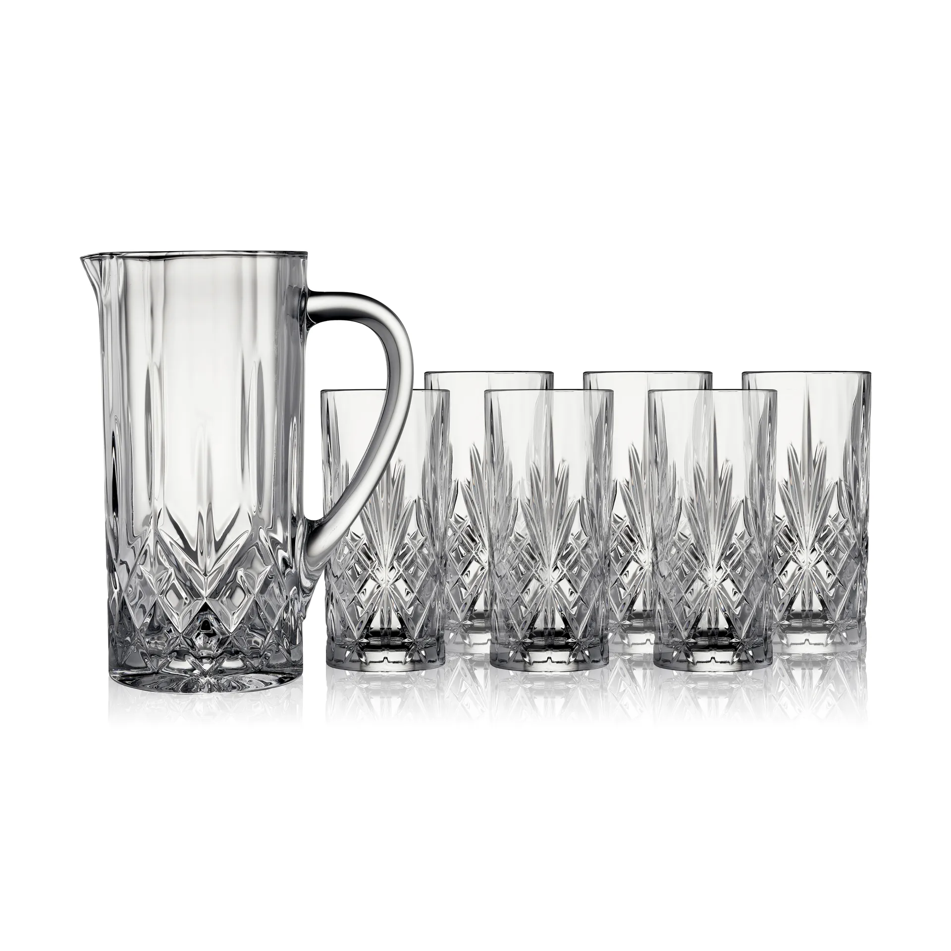 Melodia Kanne und Highball-Glas 7 Teile, Kristall Lyngby Glas