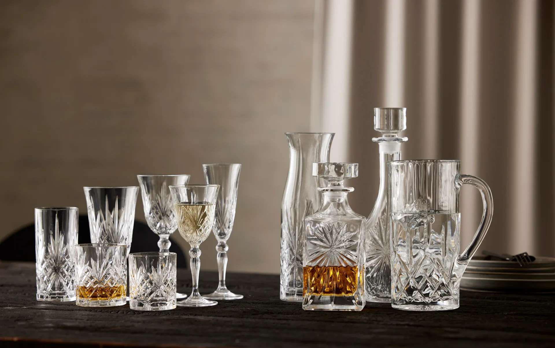 Melodia Kanne und Highball-Glas 7 Teile, Kristall Lyngby Glas