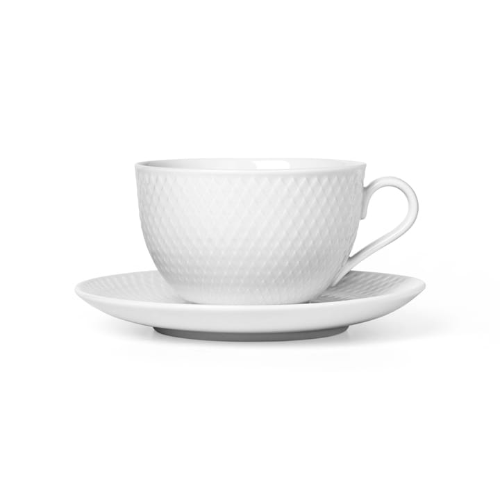 Rhombe Teetasse mit Untersetzer, Weiß Lyngby Porcelæn