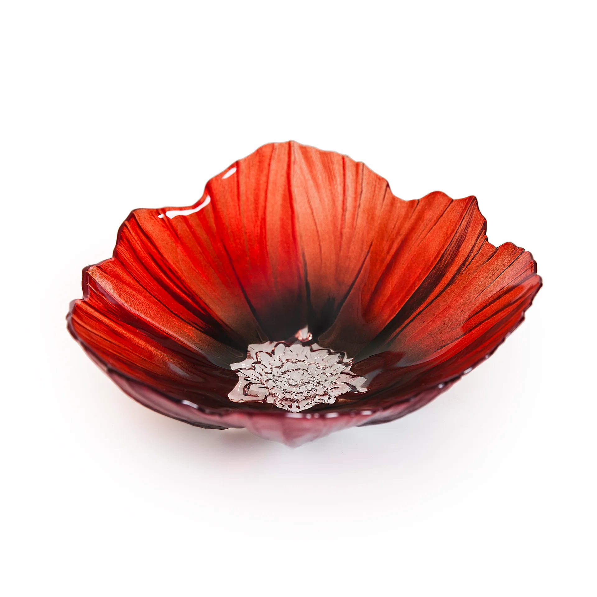 Poppy Schale medium, Rot -schwarz Målerås Glasbruk