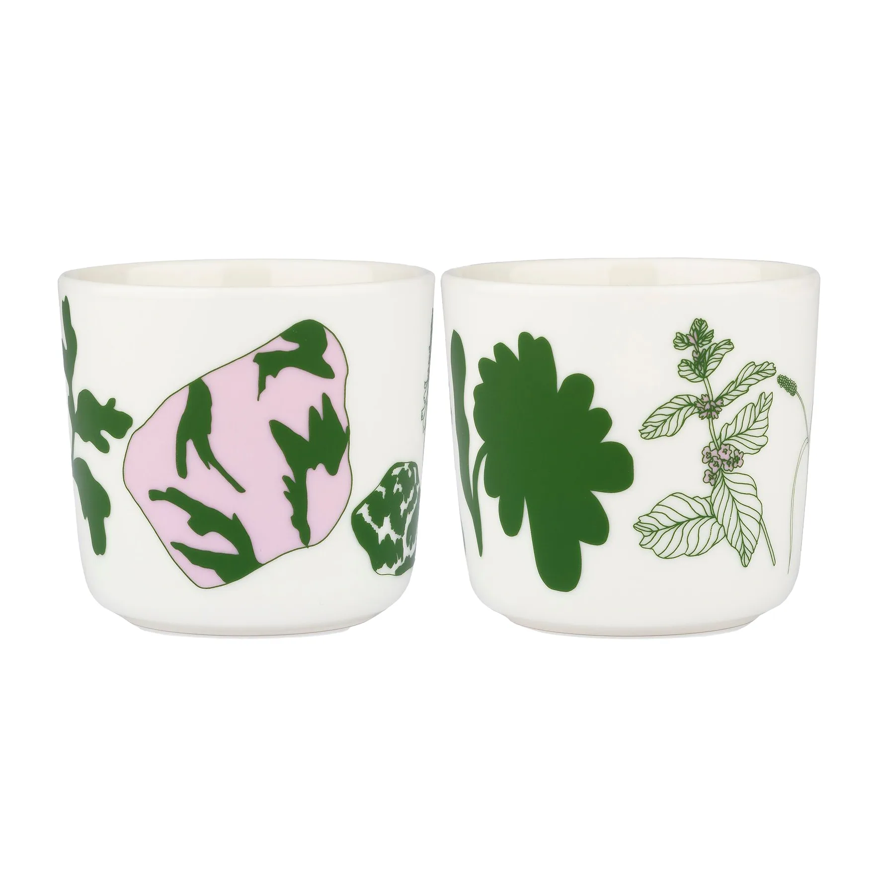 Elokuun Varjot Kafeebecher 20cl 2er Pack, Weiß-grün-rosa Marimekko