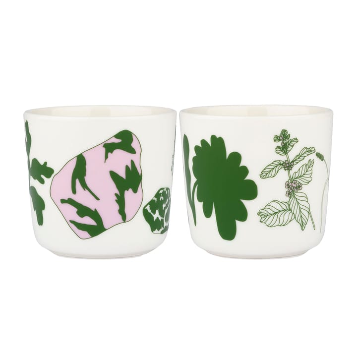 Elokuun Varjot Kafeebecher 20cl 2er Pack, Weiß-grün-rosa Marimekko