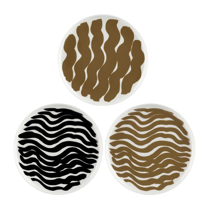 Hyräily Teller Ø20 cm 3er-Pack, Weiß-Braun-Schwarz Marimekko