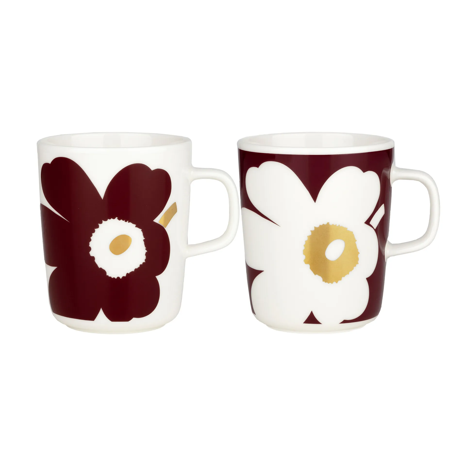 Juhla Unikko Tasse 25 cl 2er Pack, Weiß-weinrot-gold Marimekko