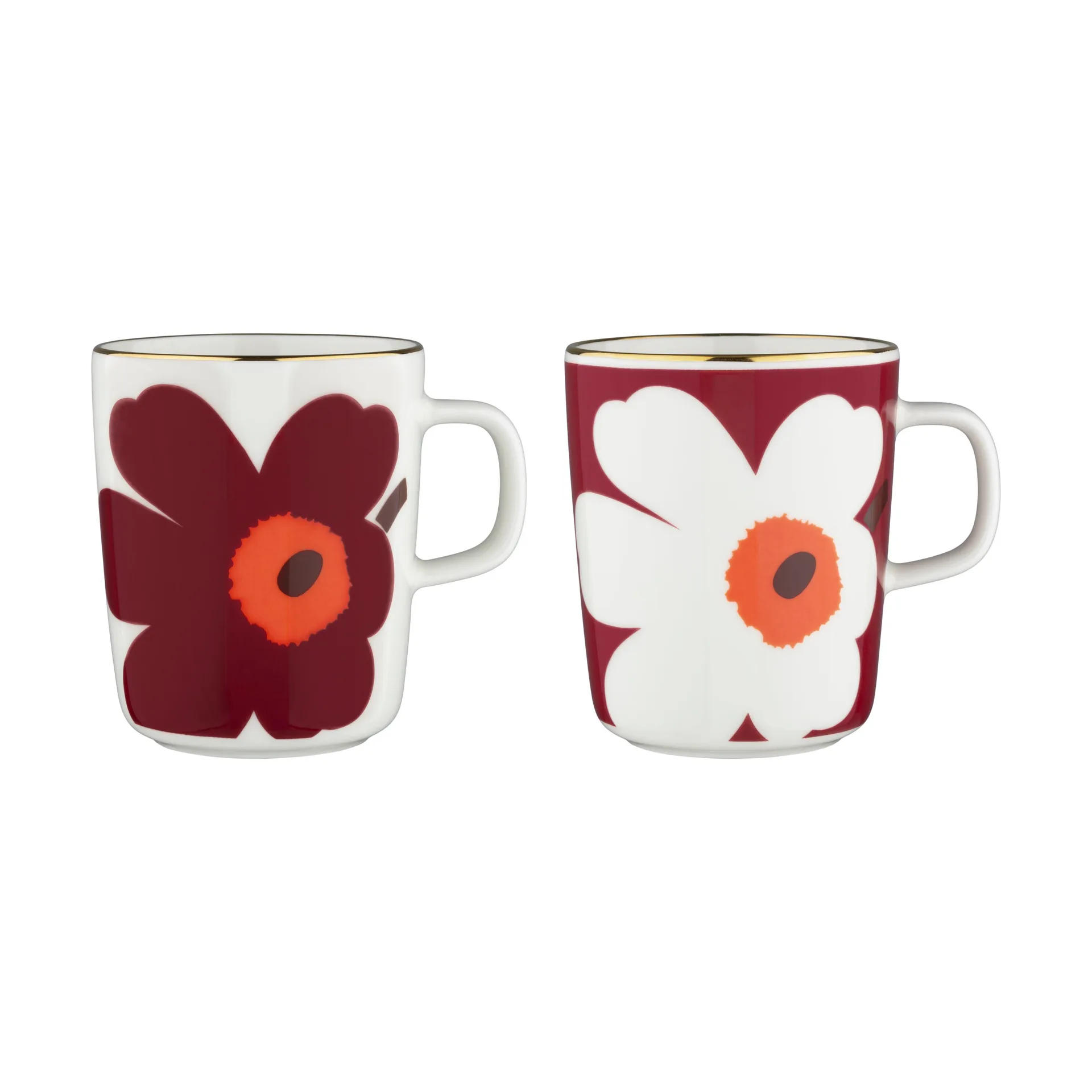 Juhla Unikko Tasse 25 cl 2er Pack, White-burgundy-gold Marimekko