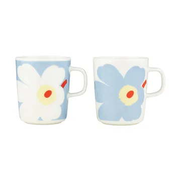 Juhla Unikko Tasse 25 cl 2er Pack - White-light blue-sand-orange red - Marimekko