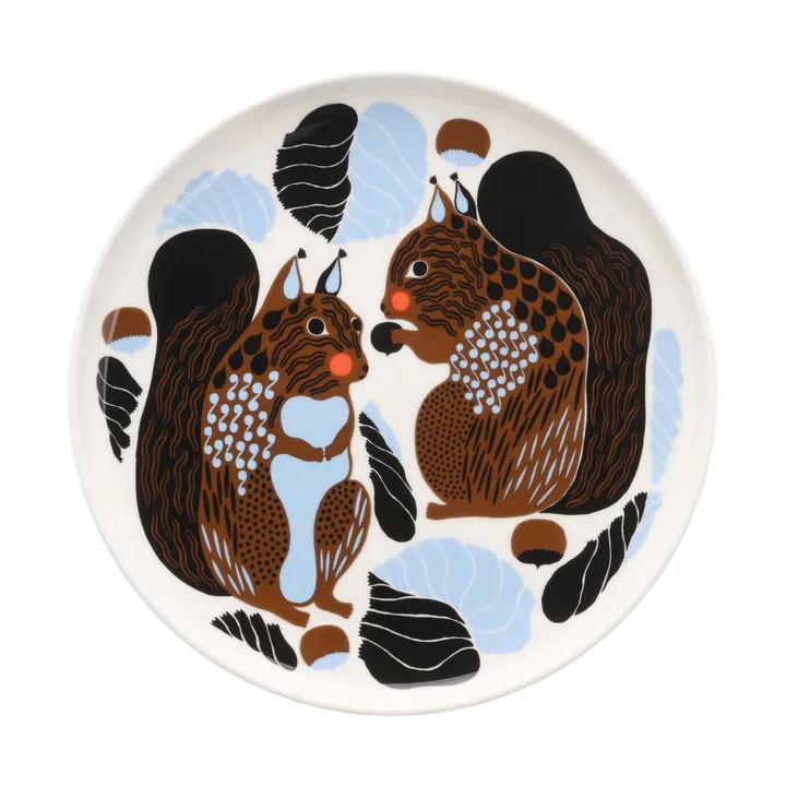 Kurre Teller - Weiß-Braun-Schwarz-Hellblau - Marimekko