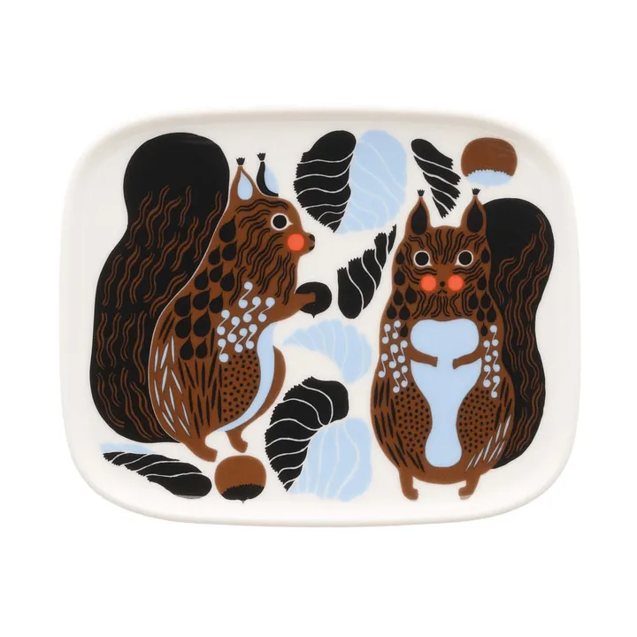 Kurre Teller - Weiß-Braun-Schwarz-Hellblau - Marimekko