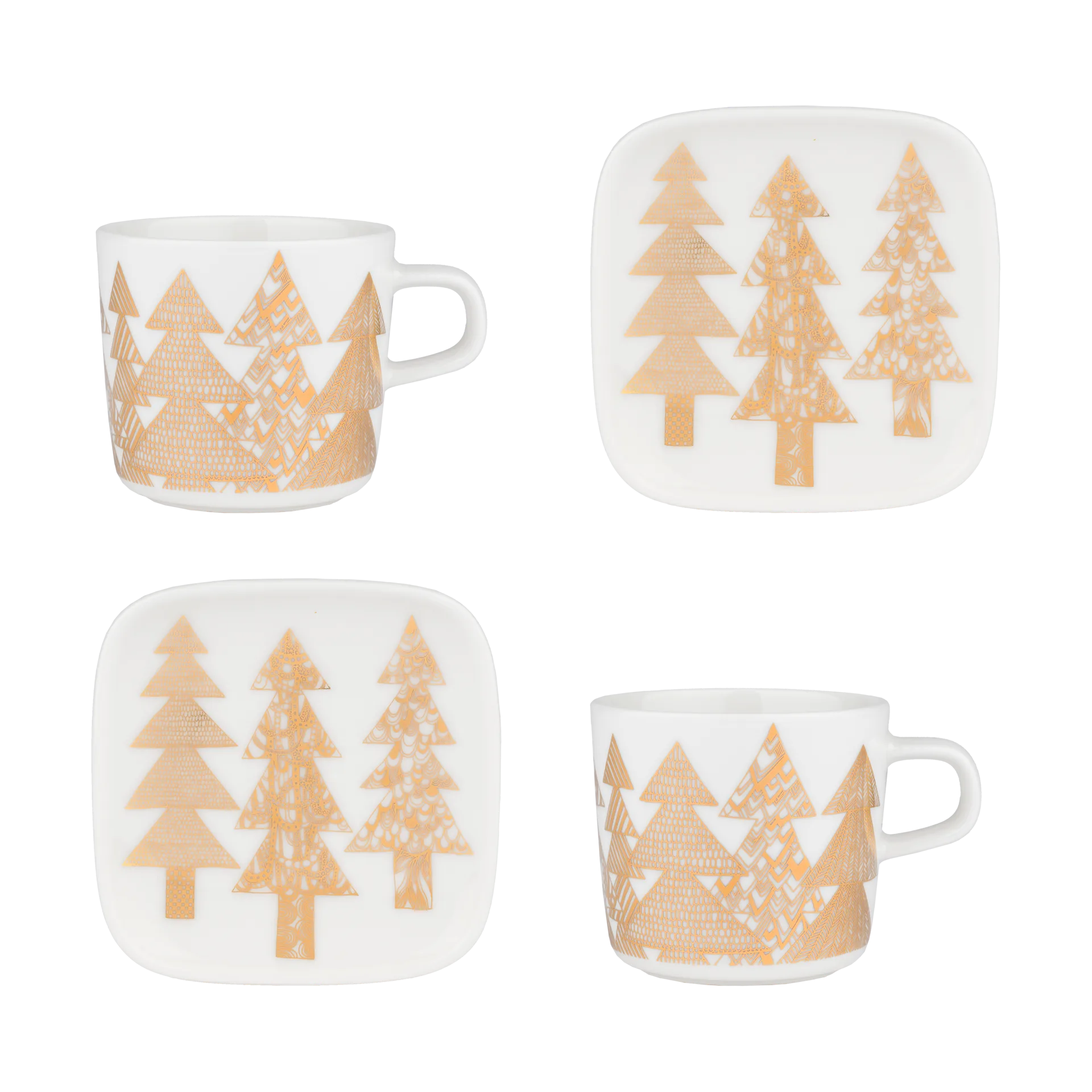 Kuusikossa Tasse und Teller Set 20 cl 4 Teile, White-gold Marimekko