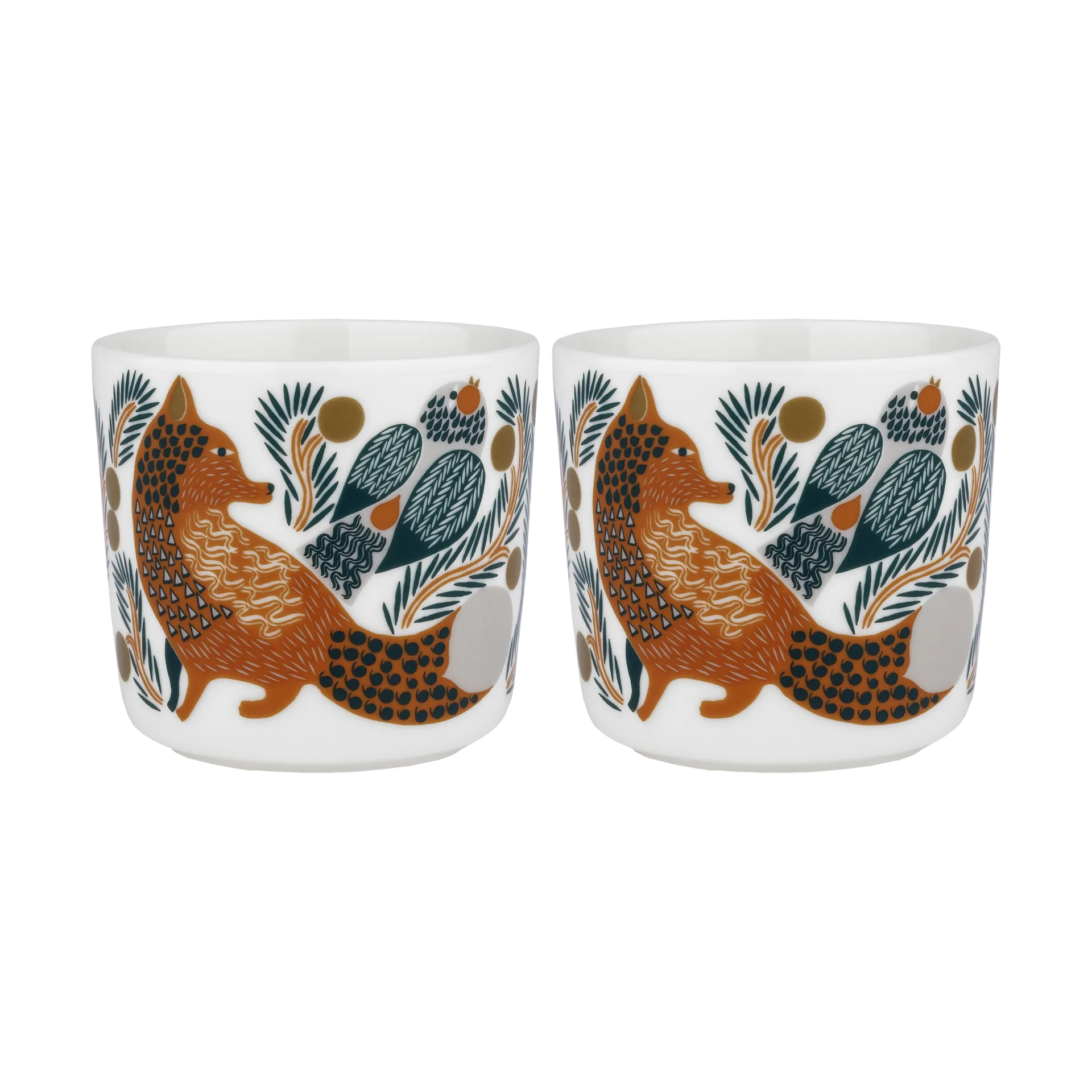Oiva Ketunmarja Kaffeebecher 20 cl 2er Pack, White-brown-dark green Marimekko