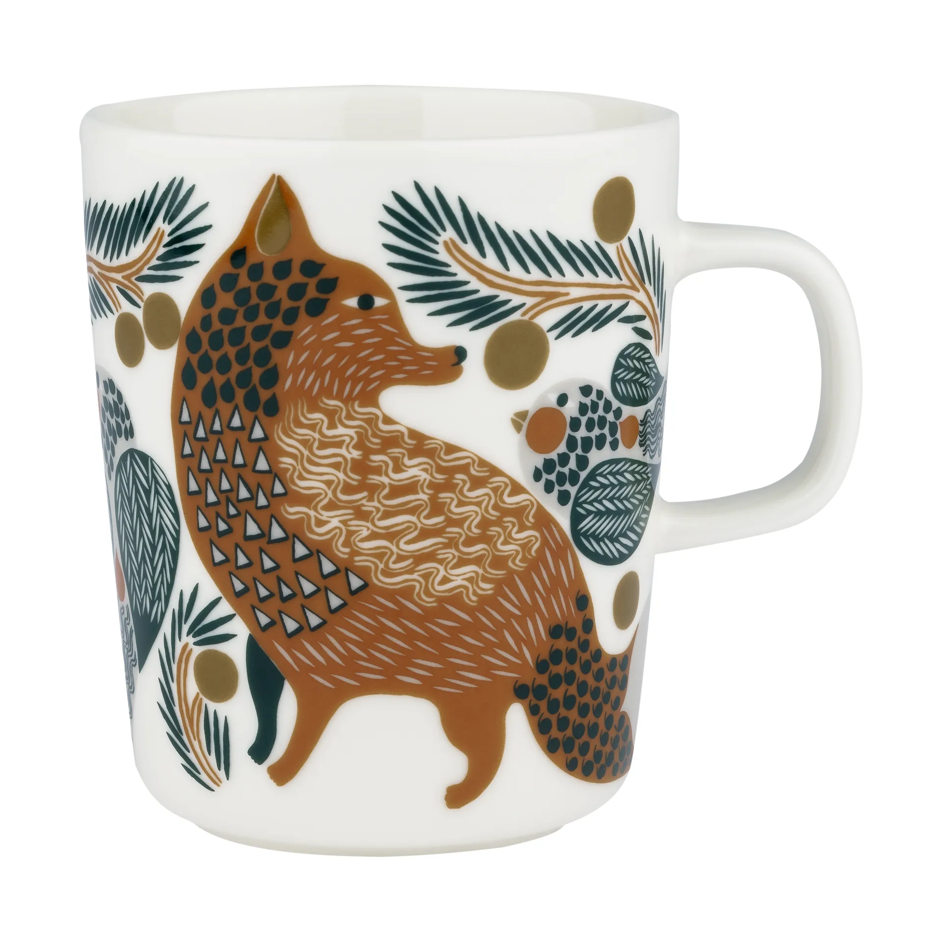 Oiva Ketunmarja Tasse 25 cl, White-brown-dark green Marimekko