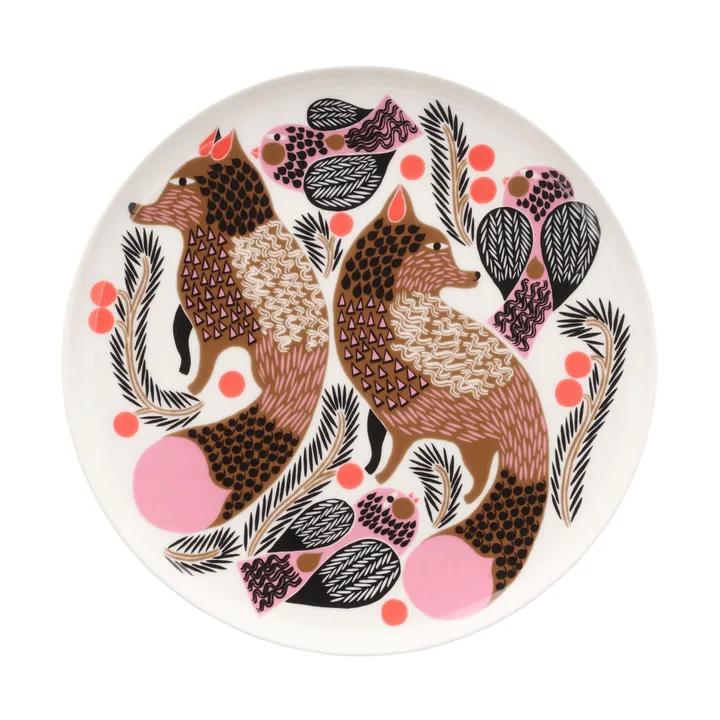 Oiva Ketunmarja Teller Ø20 cm - Weiß/Braun/Rosa/Schwarz - Marimekko