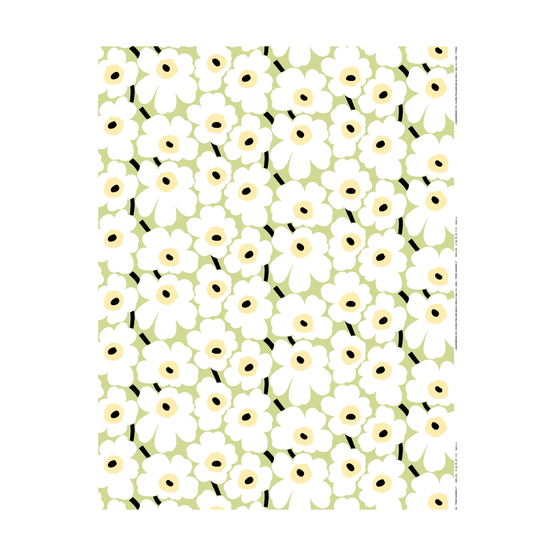 Pieni Unikko Stoff Baumwolle, Pear, white, melon, dark green Marimekko