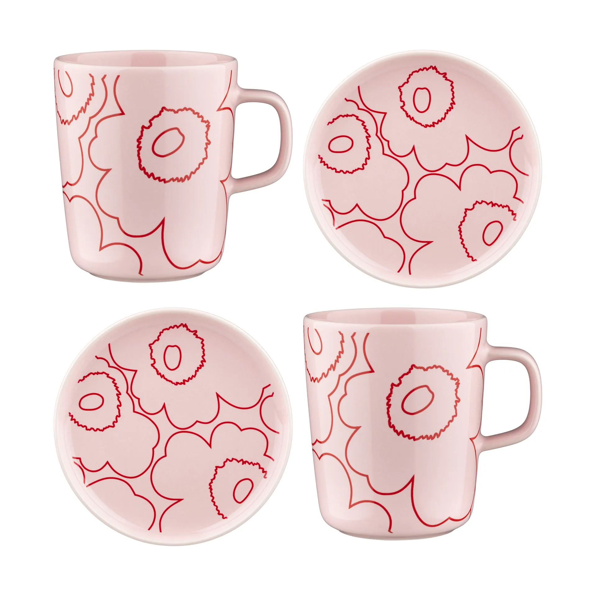 Piirto Unikko Oiva Tasse 25 cl und Untertasse Ø13,5 cm 4 Stück, Rosa Marimekko