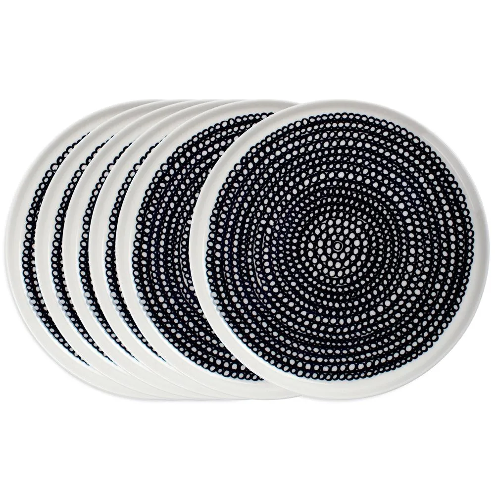 Räsymatto Teller 20cm 6er Pack Schwarz kleine Punkte,  Marimekko