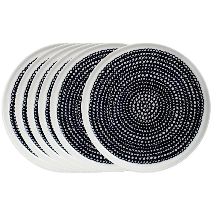 Räsymatto Teller 20cm 6er Pack Schwarz kleine Punkte - Marimekko