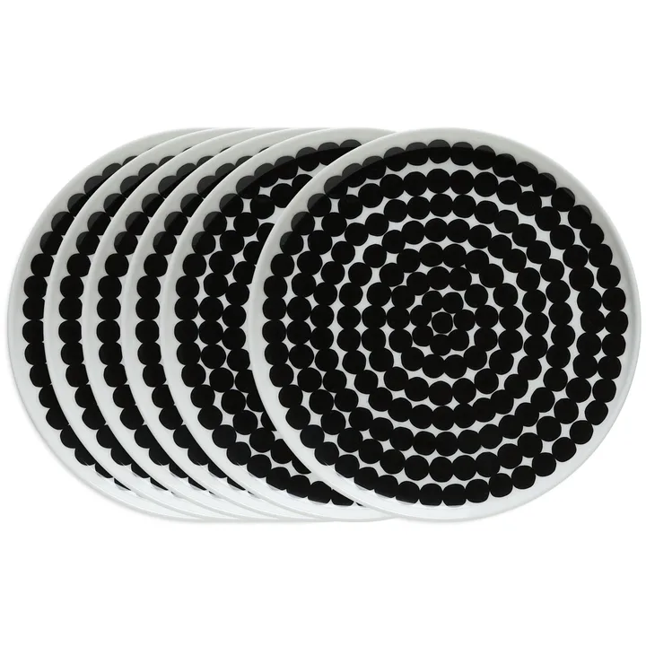 Räsymatto Teller 20cm, 6er Pack Schwarz-weiß - Marimekko