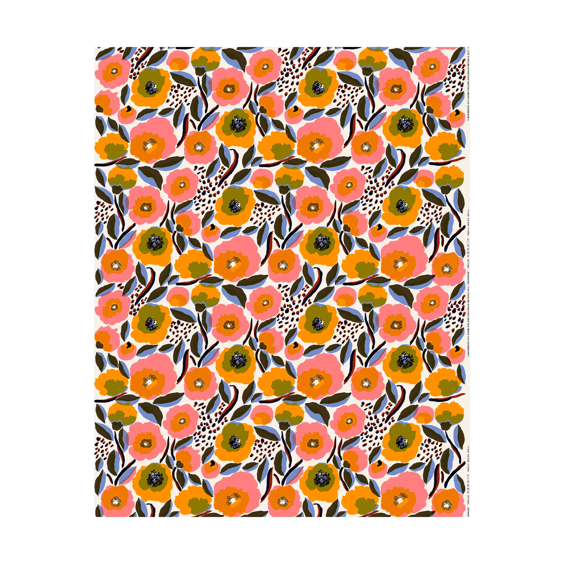 Rosarium Wachstuch, White-red-yellow-blue Marimekko