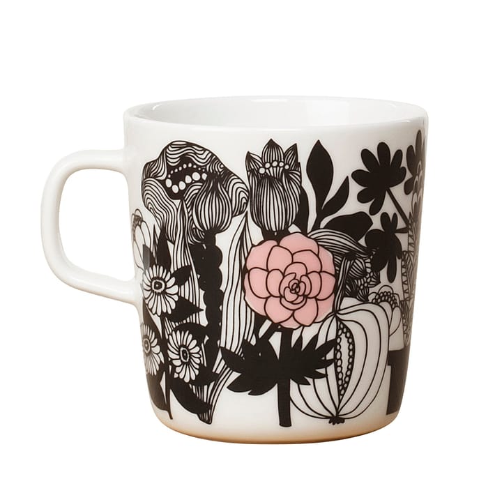 Siirtolapuutarha Teetasse 4dl, Schwarz-weiß-rosa Marimekko